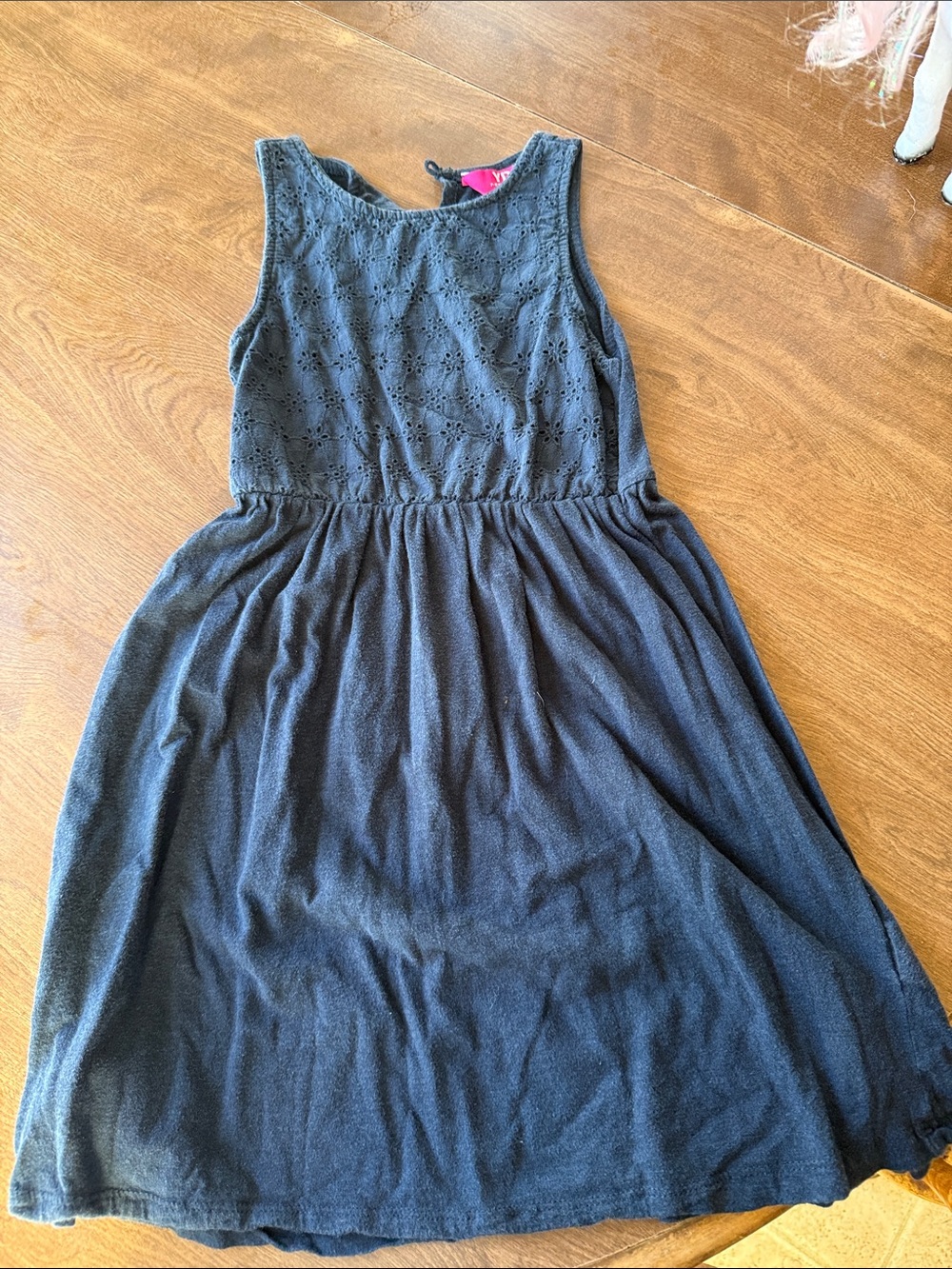 Girls Black Eyelet Tank Dress with Gathered Skirt